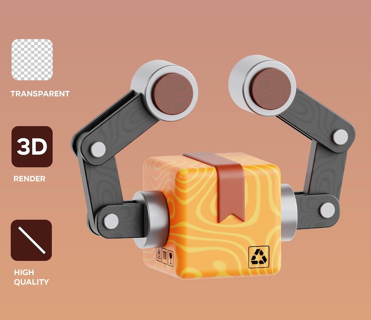 PSD psd robot hand pick package 3d illustration