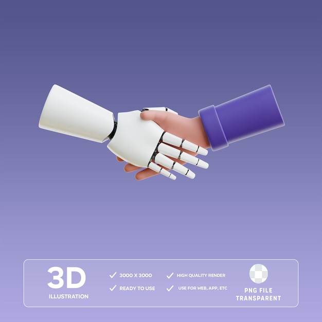 psd robot and human handshake 3d illustration