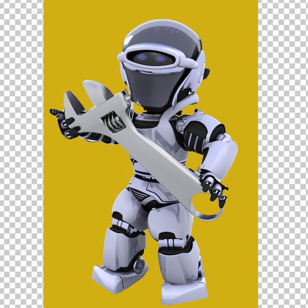 psd robot with a knife in his hand and the word robot on the back with transparent background