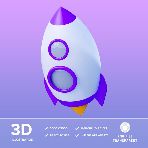 PSD 火箭 3D 插圖