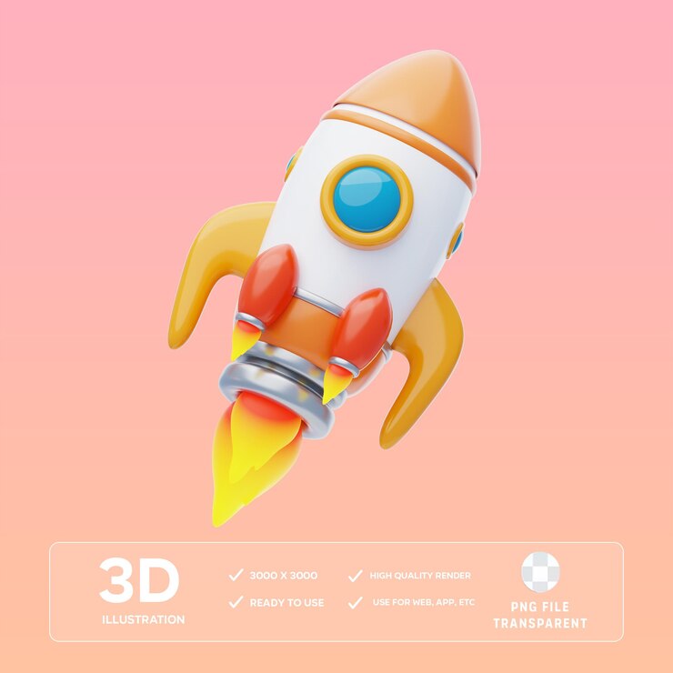 PSD ภาพประกอบ 3 มิติ psd rocket landing