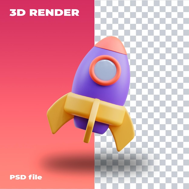 Psd rocket launch illustration 3d rendering 3d icon