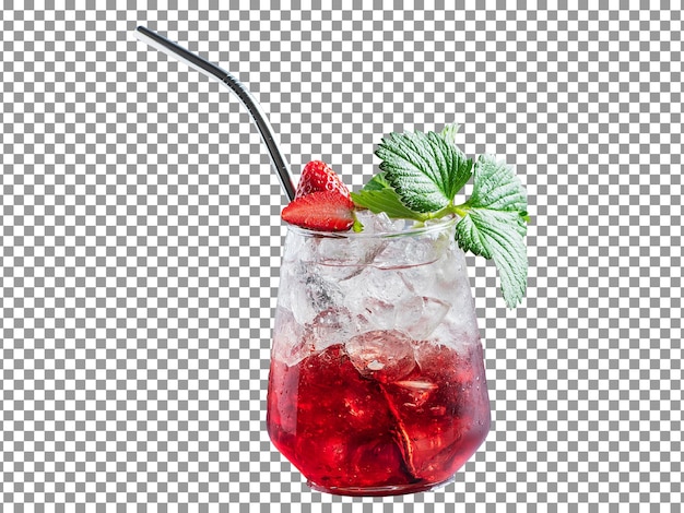 PSD rode cocktail met een rietje in een glas op geïsoleerde en transparante achtergrond