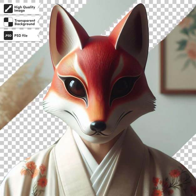 PSD psd rode en witte vosmasker kitsune op doorzichtige achtergrond met bewerkbare maskerlaag