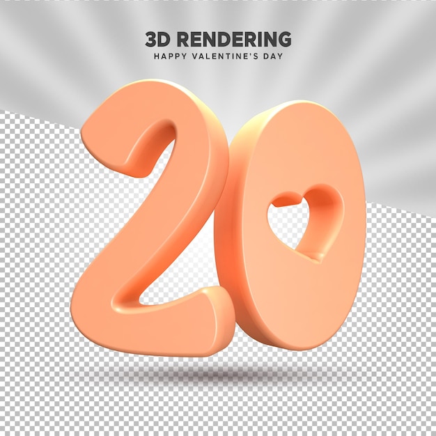 PSD psd rose gold of number 20 3d rendering