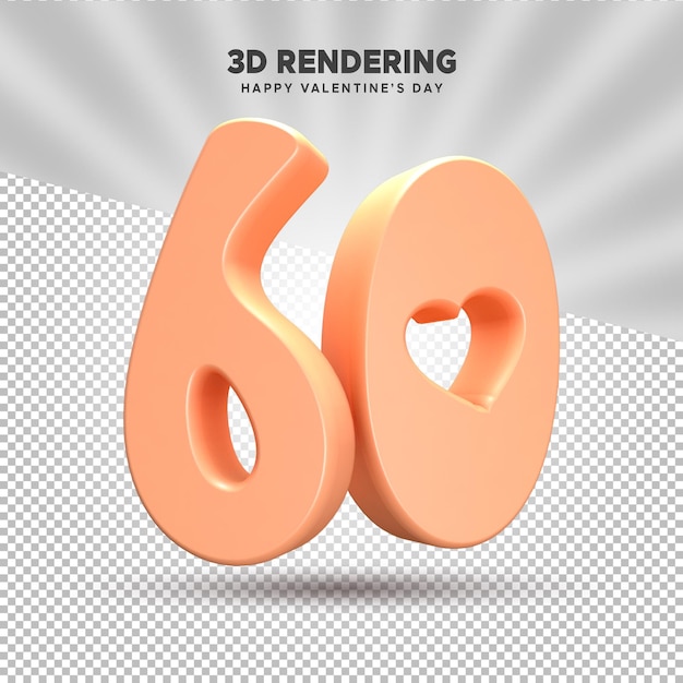 PSD psd rose gold of number 60 3d rendering