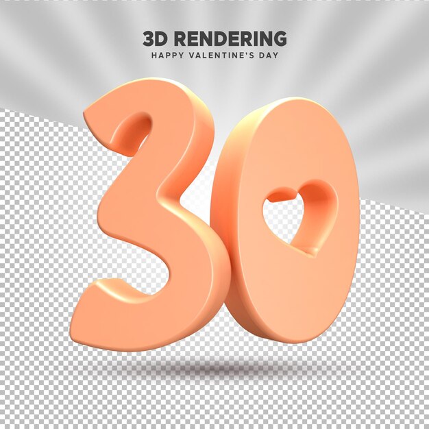 PSD psd rose gold of number 30 3d rendering