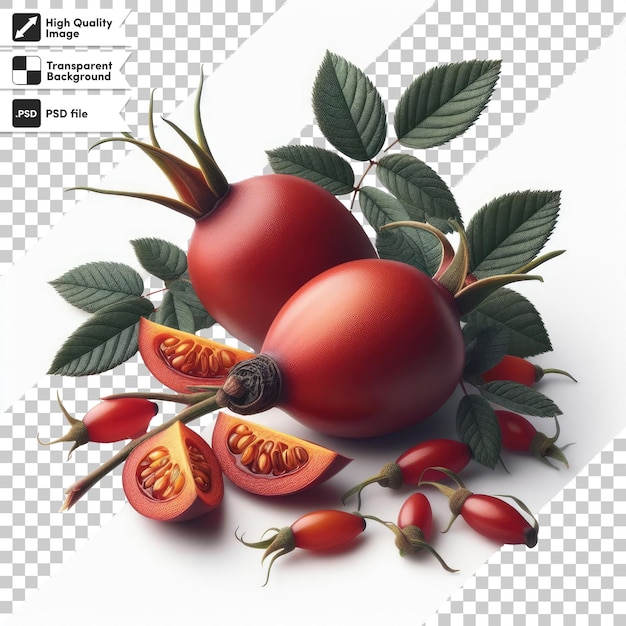 PSD Rosehip with leaves on transparent background