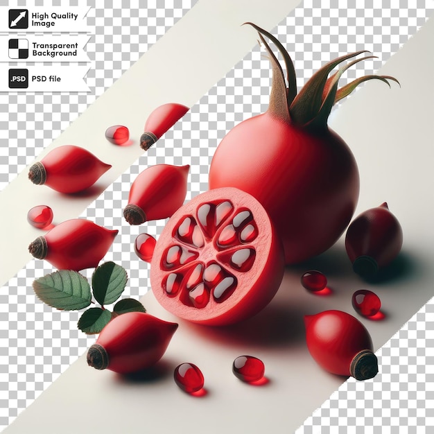 PSD Rosehip with leaves on transparent background