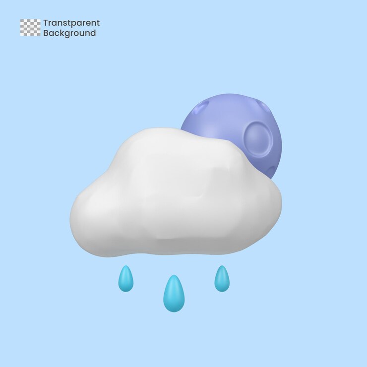 PSD round moon rain clouds icon isolated 3d render illustration