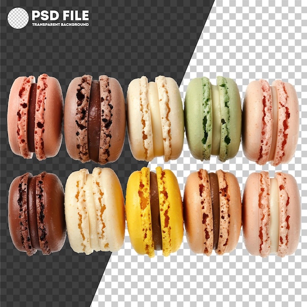 PSD Row of colorful French macarons