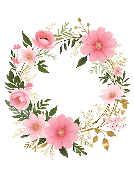 PSD psd roze bloemenkrans met cirkelvormig frame en bladeren ornament bloemen bloemen frame achtergrond