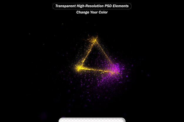 PSD psd rozpraszający złote cząstki pyłu błyszczy na przezroczystym tle