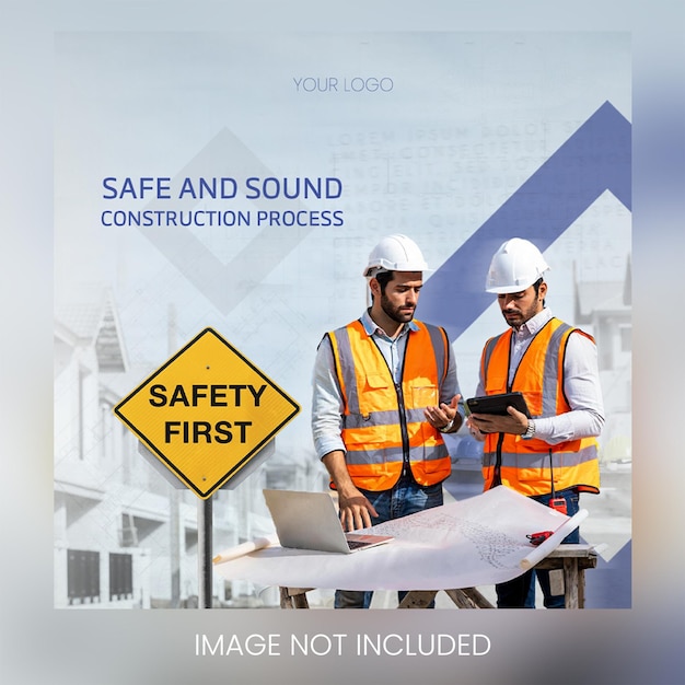 Psd safety first construction social media post template