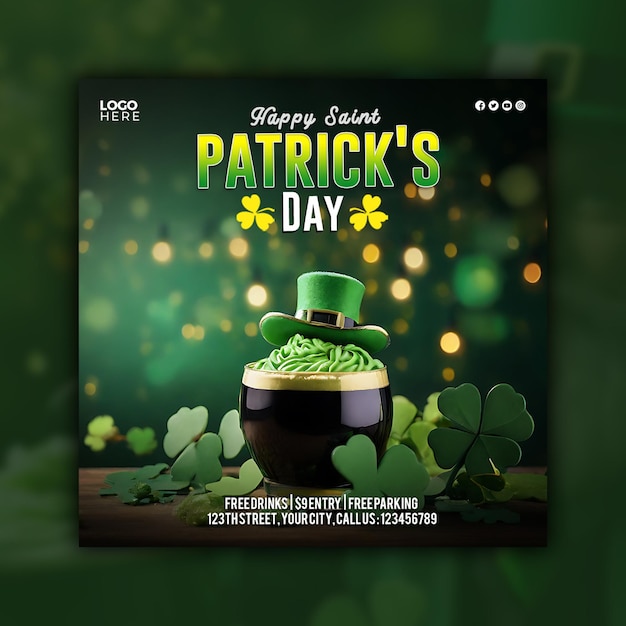 PSD psd saint patricks day social media banner or instagram post template design