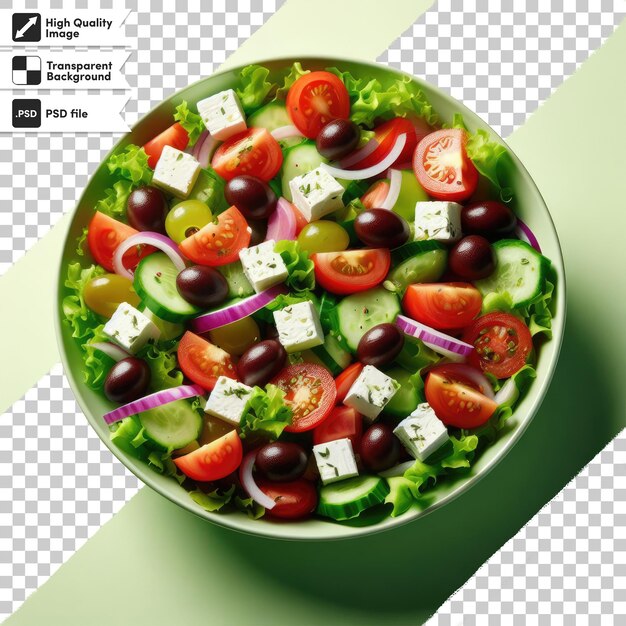 Psd salad with tomatoes and cucumbers on transparent background