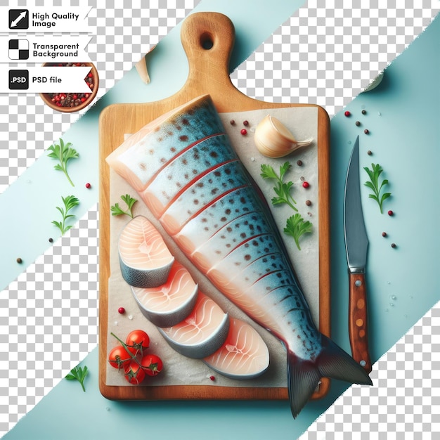 PSD psd salmon on a plate on transparent background