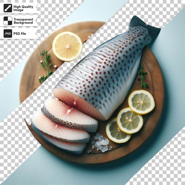 Psd salmon on a plate on transparent background