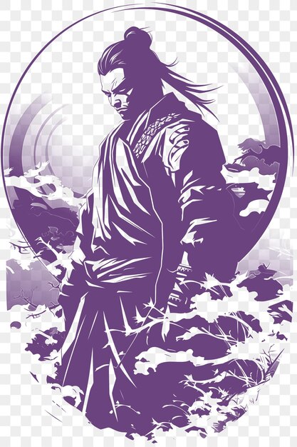 Psd di samurai warrior frame raffigurante uno stilizzato samurai warrior i t-shirt tattoo art outline ink