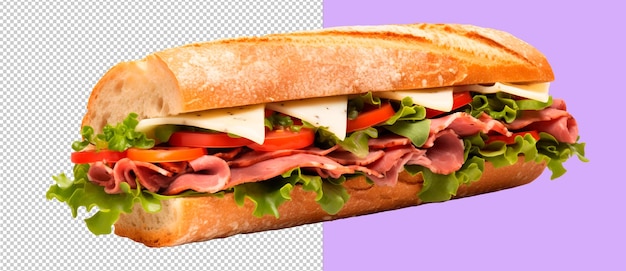 PSD-sandwich met ham, tomaten en saladebladeren op een doorzichtige achtergrond