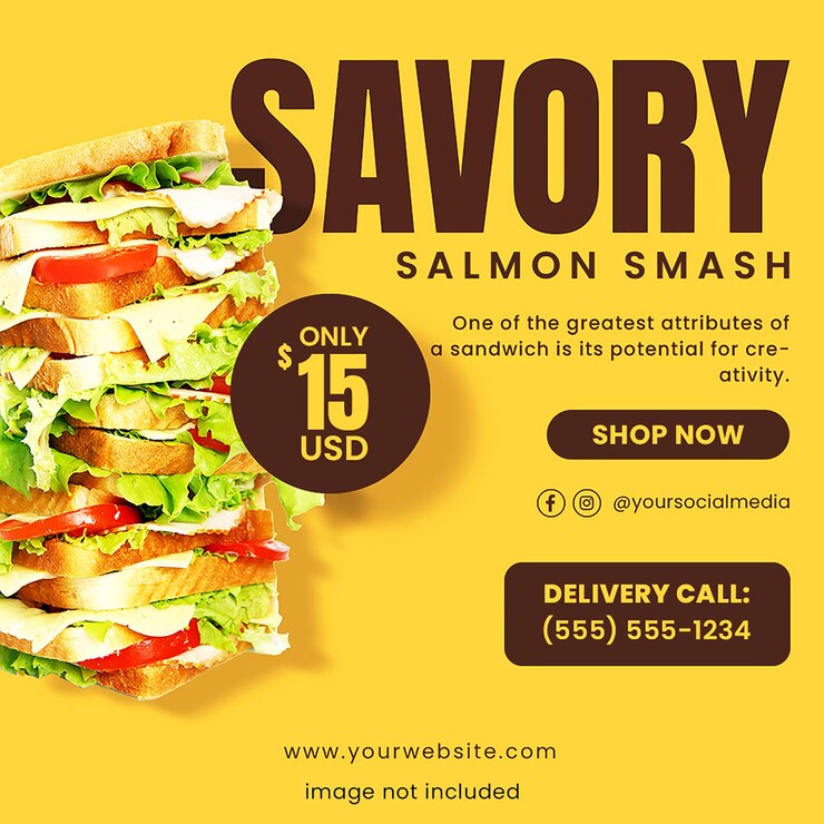 PSD psd sandwich savory salmon smash instagram post template