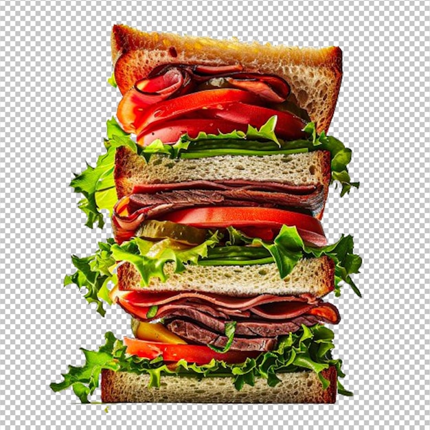 PSD 투명한 배경에 햄과 채소와 함께 psd 샌드위치
