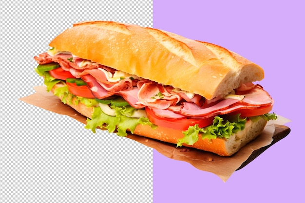 PSD psd sandwich with ham and salad leaves on a transparent background