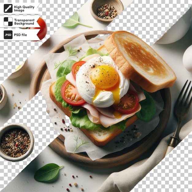 PSD Сэндвич psd с куриными яйцами лосося на прозрачном фоне с редактируемым слоем маски