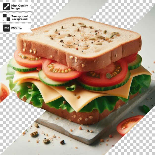 Psd sandwich with tomato and cheese on transparent background with editable mask layer