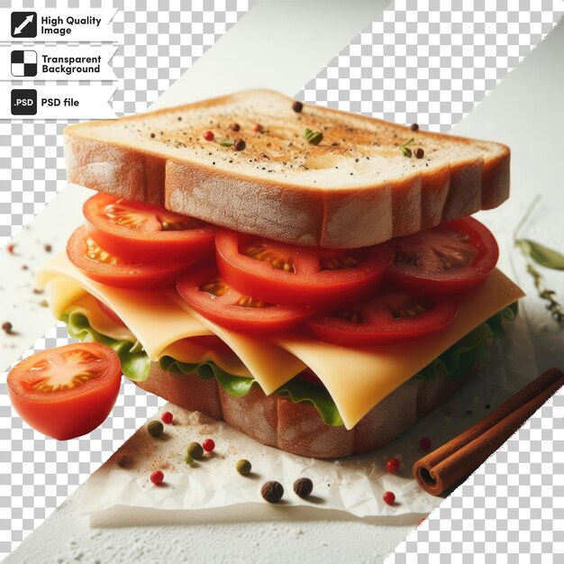 Psd sandwich with tomato and cheese on transparent background with editable mask layer