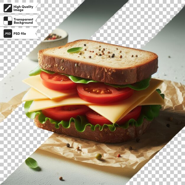 PSD sandwich psd con pomodoro e formaggio su sfondo trasparente con strato di maschera modificabile