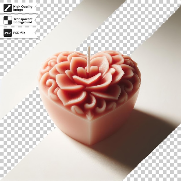 Psd scented heart shaped candle seen from the side on transparent background