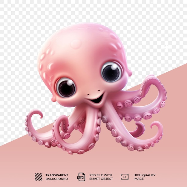 Psd schattige octopus geïsoleerd op transparante achtergrond