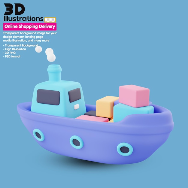 Psd scheepslevering online winkelen levering 3d icon set