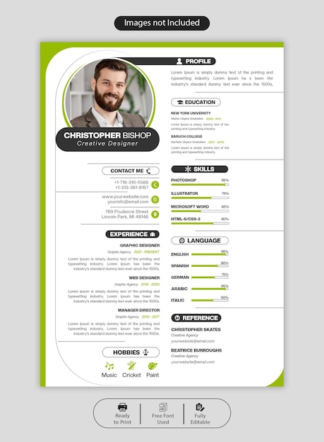 Psd schone en moderne cv-portfolio of cv-sjabloon