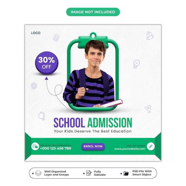 Psd school admission and backtoschool social media post template