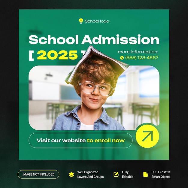 psd school admission education square social media post template