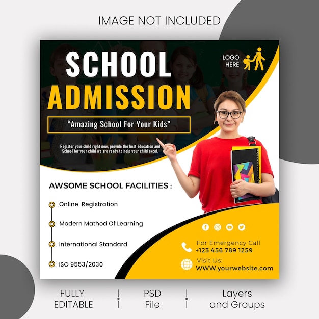 PSD psd school admission social media post and web banner template