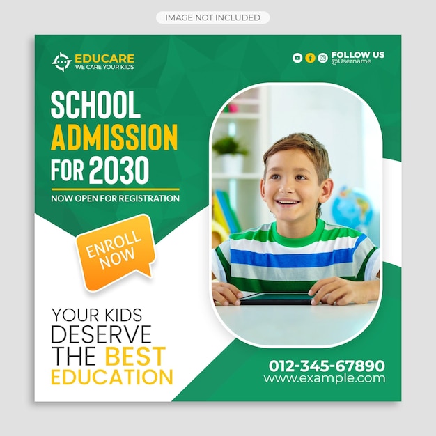 Psd school education admission social media post and web banner