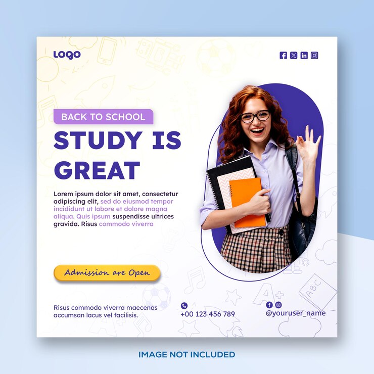 PSD school studie sjabloon met foto vierkant social media banner of post