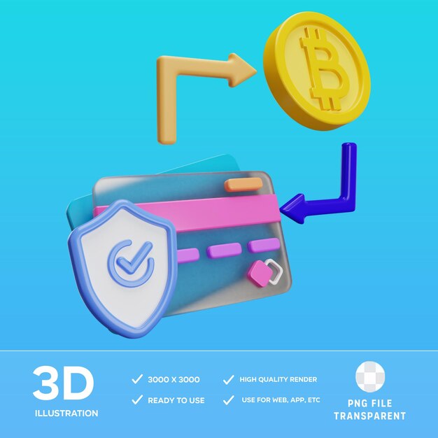 PSD secure bitcoin conversion 3D Illustration