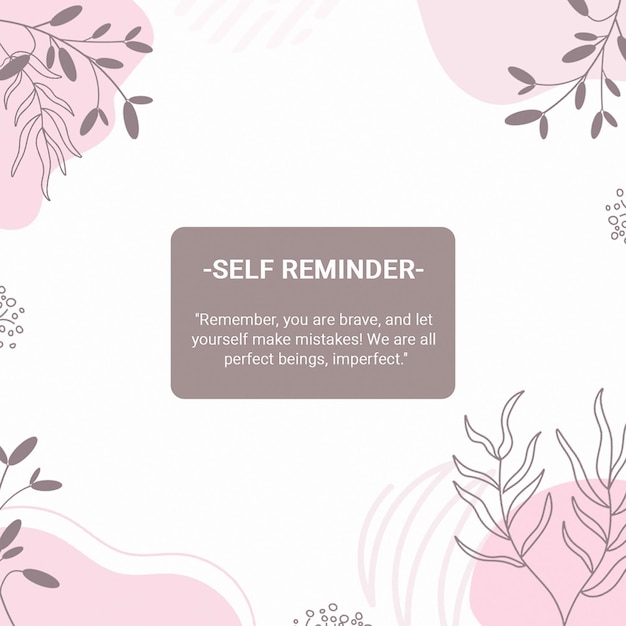 PSD Self reminder with bloob pink and leaf texture instagram post template