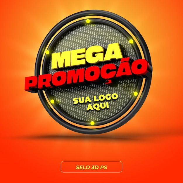 PSD psd selo3d mega promoo no brasil cores preto amarelo e vermelho