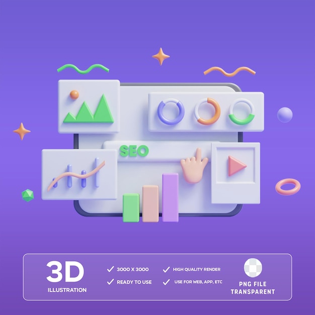psd seo analysis 3d illustration