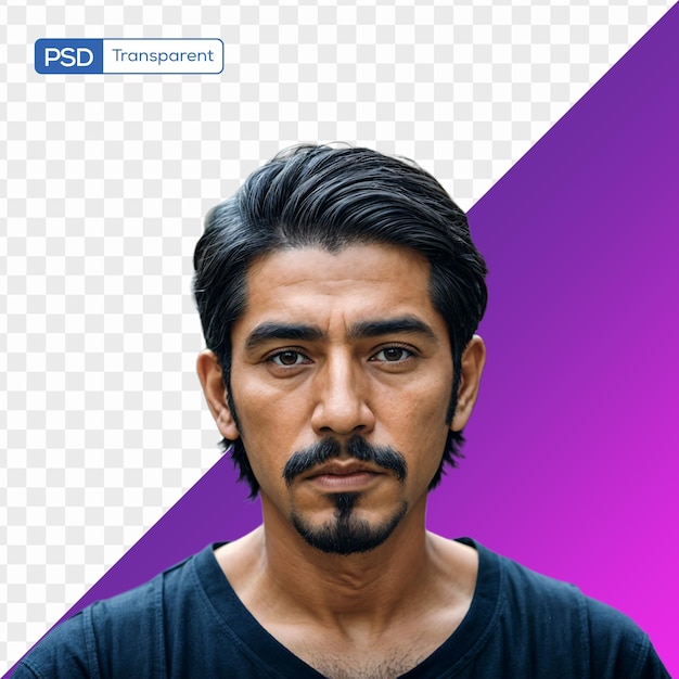 PSD psd serious expression mexican latin man with mustache isolated transparent background