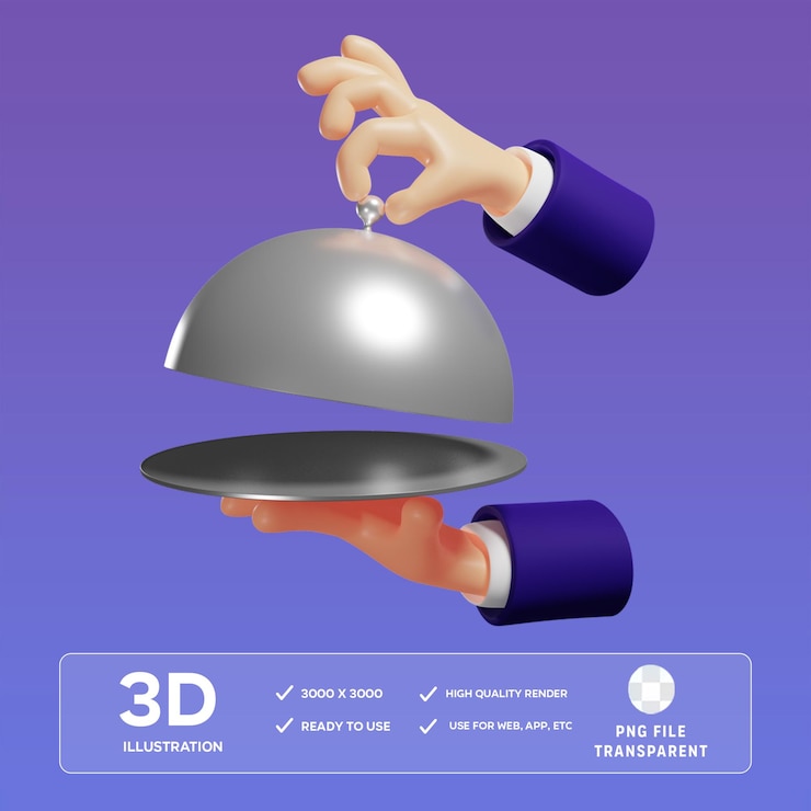 PSD psd serving hot meals 3d illustration