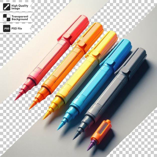 Psd set of colorful markers with clipping path on transparent background