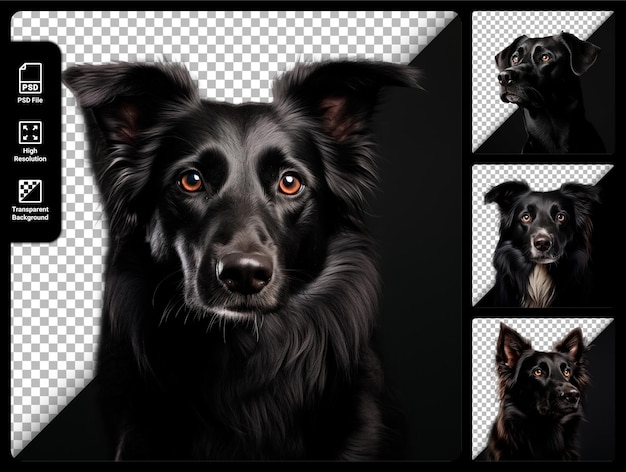 Psd set of dog black isolated on transparent background