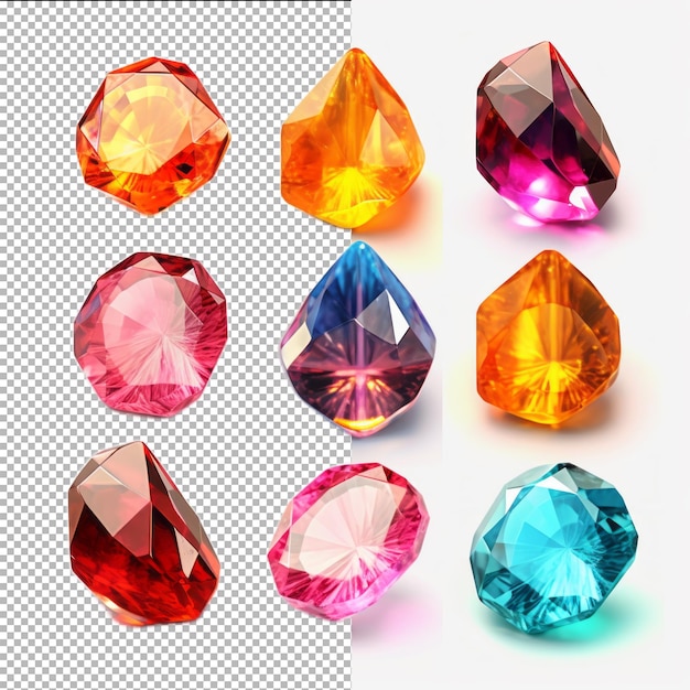 Psd set jewel stones isolated on transparent background premium psd