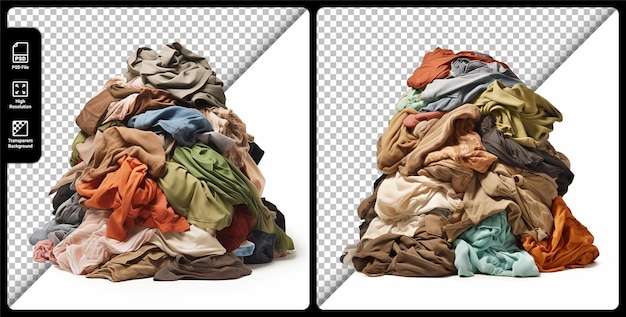 Psd набор кучи грязной одежды изолированной на прозрачном фоне